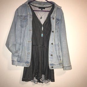 Black and white stripe romper jumpsuit v neck